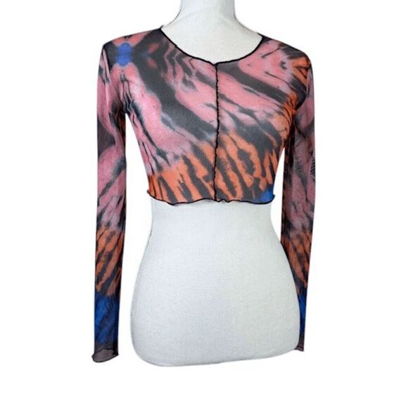 Edikted Dolls Kill Zava Tie-Dye Mesh Long Sleeve Crop Top Multicolor Size Small - Picture 1 of 11
